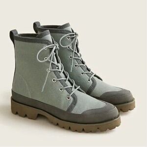 J Crew Size 9.5 Gwen Canvas Lace Up Lug Sole Boot Slate Green Utility Combat
